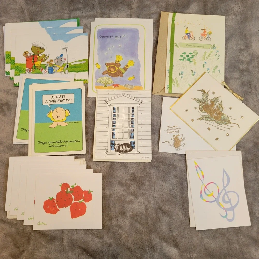 Vintage Greeting Card Lot 12pc+ Multicolor Animal Nature Whimsical Blank